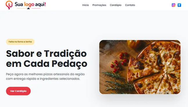 Tela do Cardápio Online, modelo para pizzaria