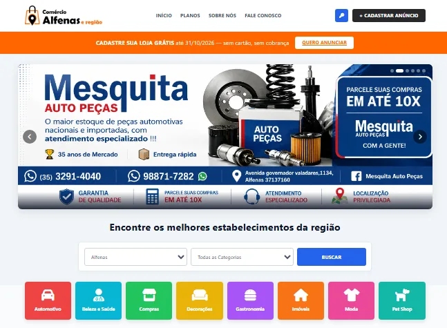 Tela do Guia Comercial Alfenas e Região