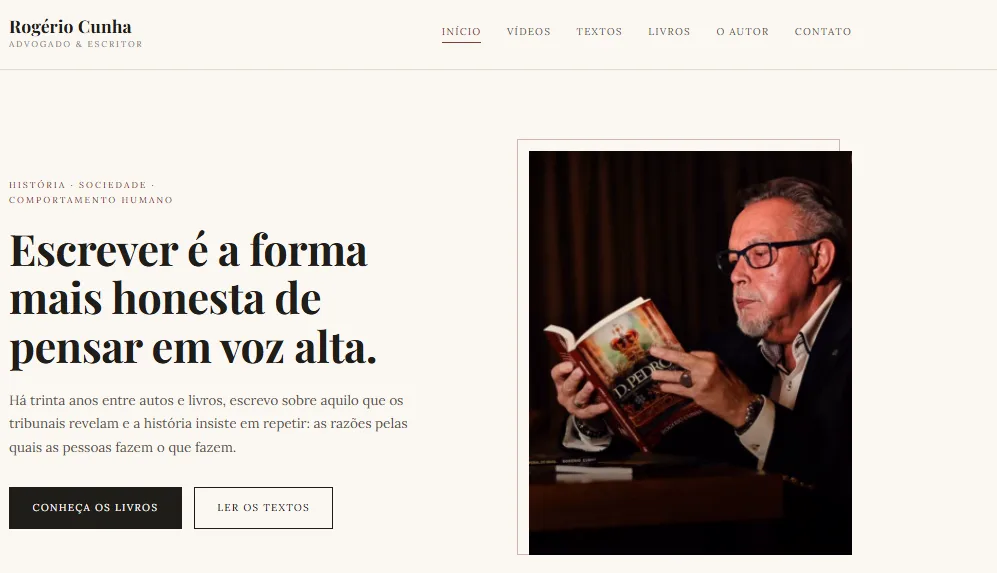 Tela do site do Rogério Cunha